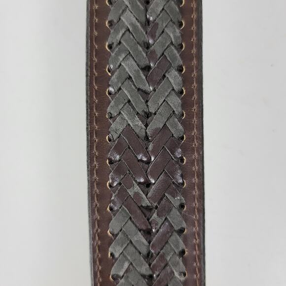 Mens Genuine Leather‎ Belt 34 Brown Basket Weave Braided Solid Brass Buckle - Picture 14 of 15